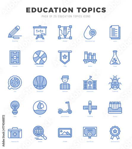 Education Topics Icons bundle. Two Color style Icons. Vector illustration.