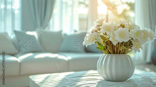 White Vase With White Flowers on Table