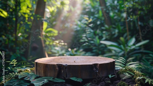 Wooden Table Surrounded by Green Plants