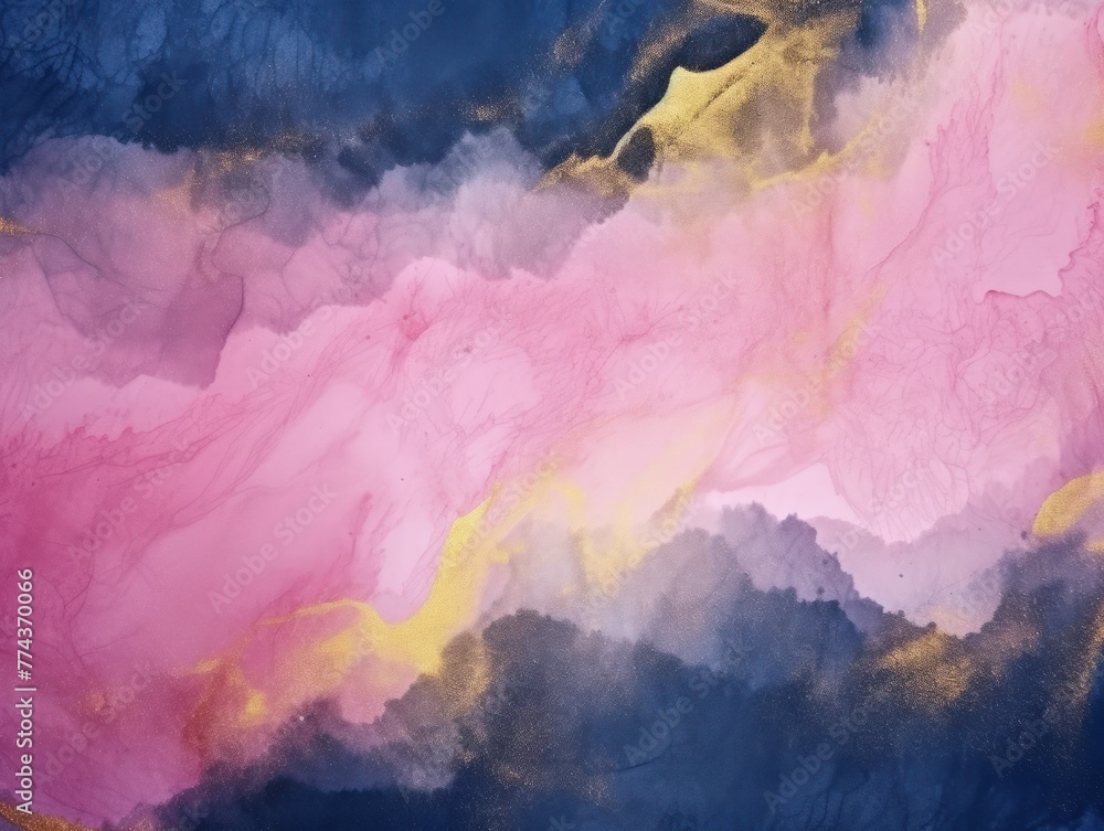 Raspberry Navy Blue Gold abstract watercolor paint background barely noticeable with liquid fluid texture for background, banner with copy space and blank text area 