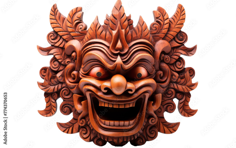 Fototapeta premium A wooden mask with a beaming smile carved into its face