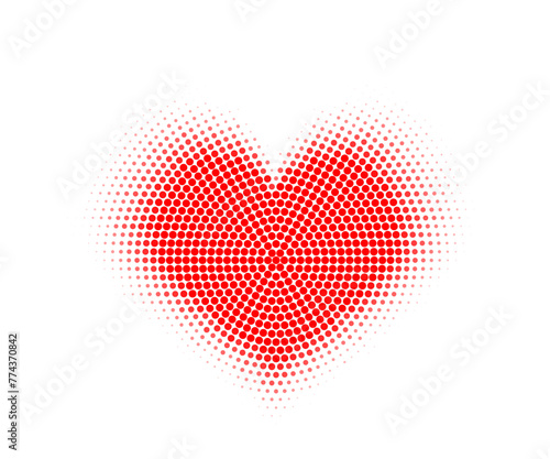 Red halftone heart with radial mosaic dot pattern