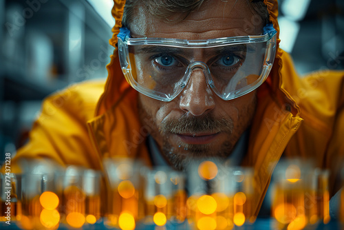 Male laboratory technician in glasses working with microscopic bacteriological samples photo