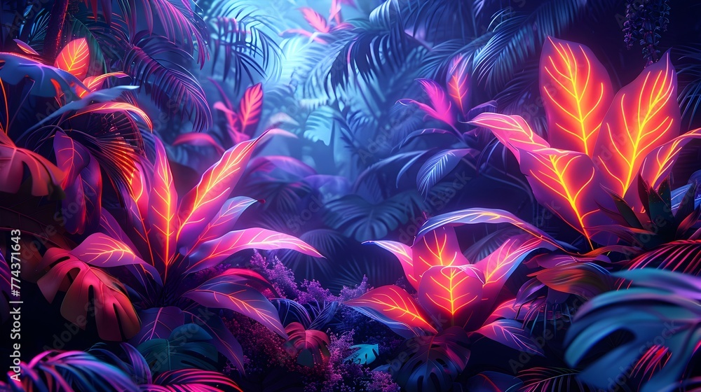Neon Jungle A Mesmerizing Digital Artwork of Radiant Glowing Plants in an Ethereal Fantastical Setting Neon Jungle A Mesmerizing Digital Artwork of Radiant Glowing Plants in an Ethereal Fantastical Setting