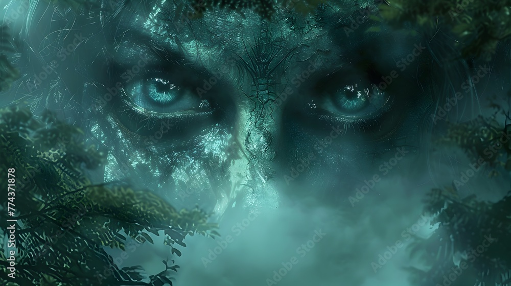 Enchanting and Ominous Presence of a Mystical Witch Amid the Haunting Fog of an Old Forest Enchanting and Ominous Presence of a Mystical Witch Amid the Haunting Fog of an Old Forest