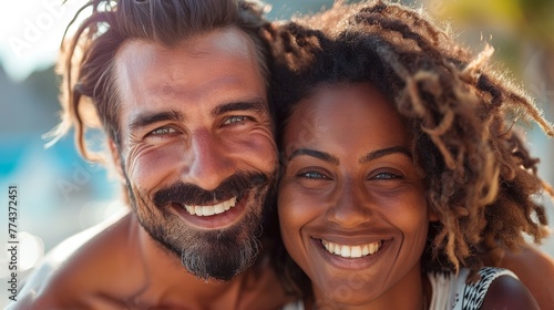 Joyful Alternative Couple Embrace in a Warm Hug Generative AI photo