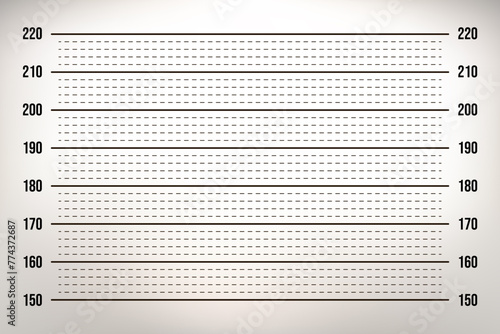 Vector scale from 150 to 220 cm on the wall with light in the middle