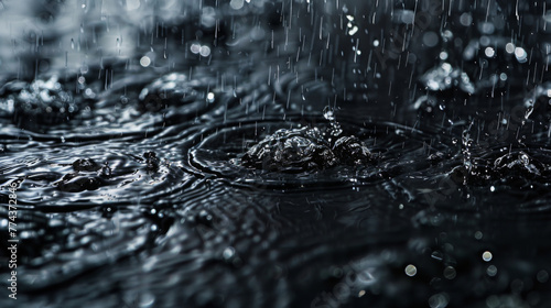 Rain on a black background. Raindrop overlay