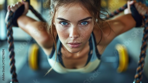 Fit Young Woman Performing Rope Suspension Training Generative AI