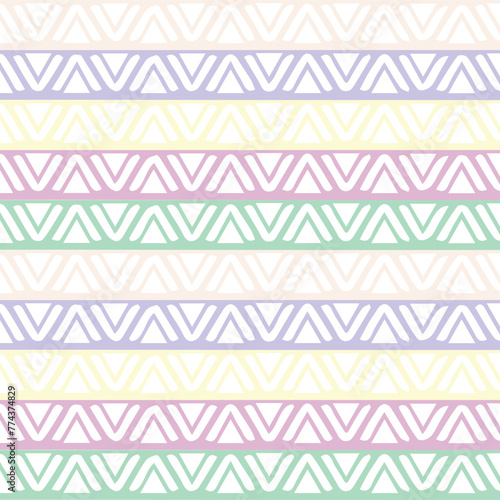 Ethnic tribal zig zag and rhombus seamless pattern. Vector illustration for beauty fashion design. Pastel white colors. Vintage stripe style.Chevron eastern pattern. Chevron zig zag pastel pattern.