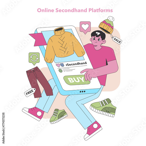 Digital thrift shopping. Vector illustration.