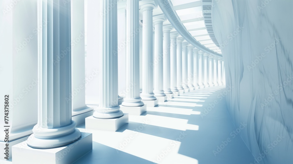 Beautiful airy widescreen minimalistic white and light blue architectural background banner with tilted columns. Beautiful airy widescreen minimalistic white and light blue architectural background banner with tilted columns.