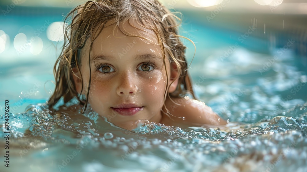 Joyful Child Exiting a Swimming Pool Generative AI