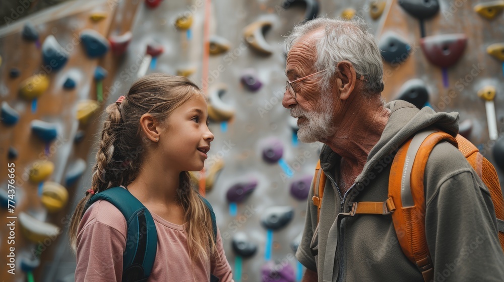 Dad and Daughter Sharing a Moment at an Indoor Climbing Gym Generative AI