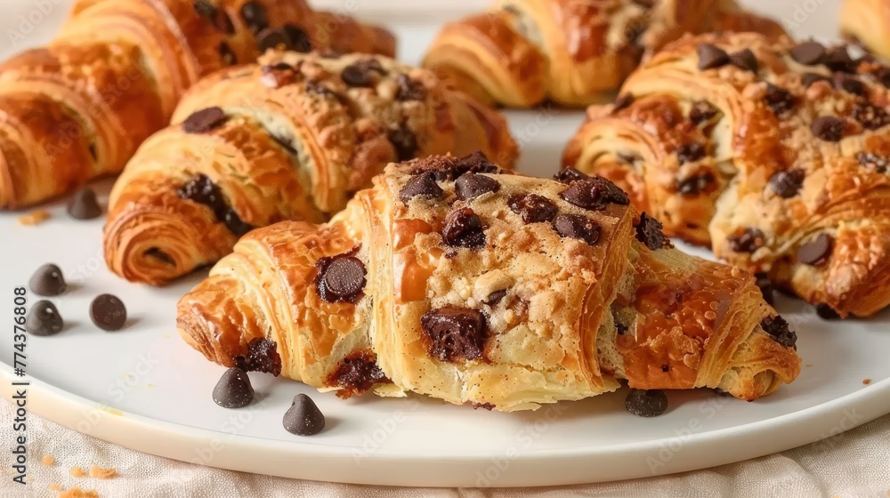 The Crookie  – the half croissant and half cookie hybrid, cookie croissants, buttery croissants stuffed with chocolate chip cookie dough. Generative ai