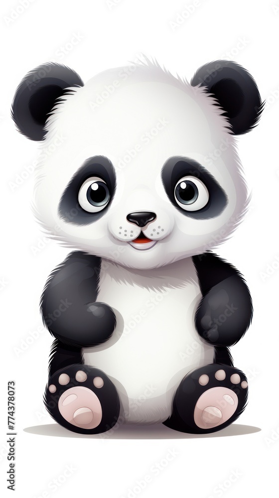 A cartoon panda with black and white fur, pink paws, and big eyes. A cartoon panda with black and white fur, pink paws, and big eyes.