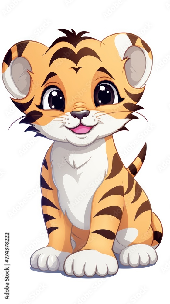 A cartoon baby tiger cub with big eyes and a smile. A cartoon baby tiger cub with big eyes and a smile.