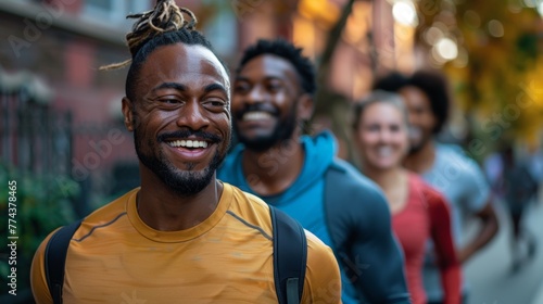 Friendship Strengthened: Diverse Group Walks Together After a Joint Gym Session Generative AI photo
