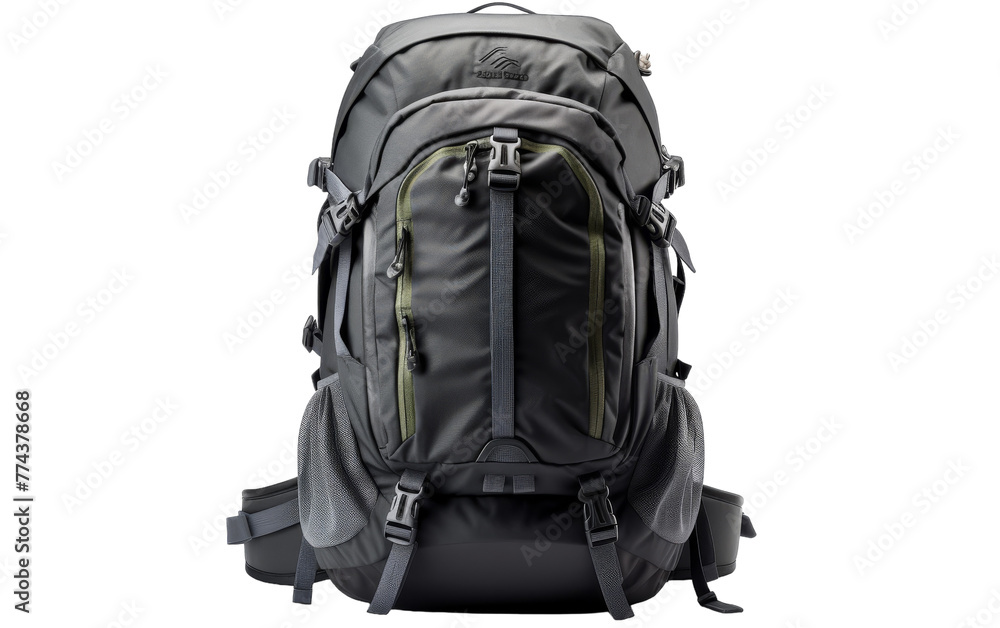 A modern backpack with sturdy straps sits ready for adventure A modern backpack with sturdy straps sits ready for adventure