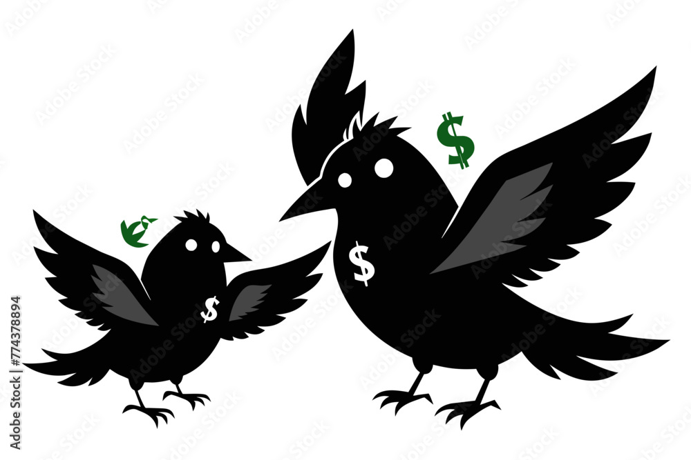 Fototapeta premium silhouette image,Cash bird,vector illustration,white background