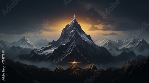 A sophisticated logo icon inspired by a majestic mountain peak. photo