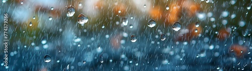 Regentropfen spritzen, Regen fällt ins Wasser und spritzt, Banner glitzernde Wassertropfen photo