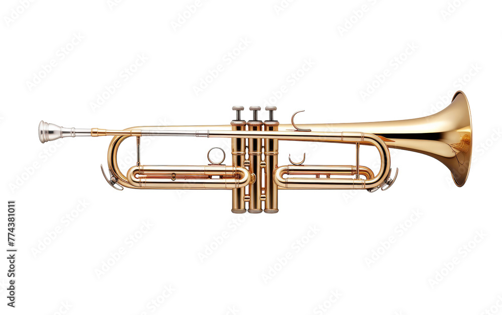 Obraz premium A shiny brass trumpet displayed elegantly on a white background