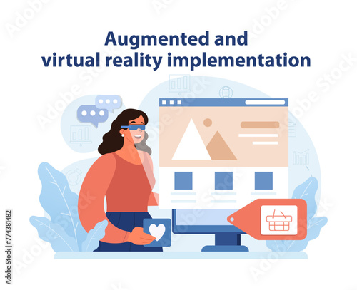 Augmented and Virtual Reality Use. A user interacts with a computer interface using AR glasses.