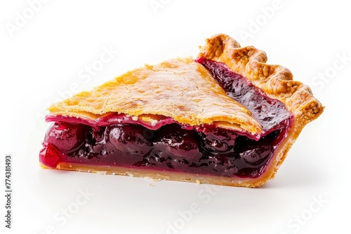 Cherry pie slice on white background