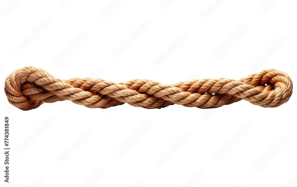 A detailed close-up of a elegant rope on a pristine white canvas A detailed close-up of a elegant rope on a pristine white canvas