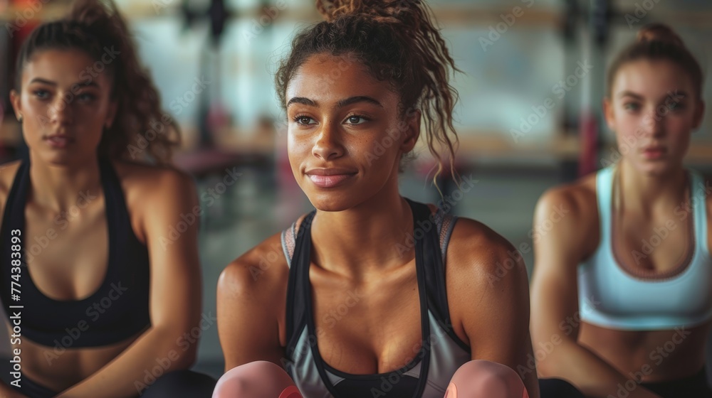 Fit Woman Socializing with Friends in a Gym Generative AI