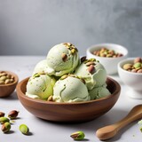 Pistachio ice cream, a delicious summer dessert, gelatto.