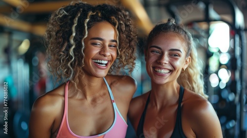 Fit Women Sharing Laughter After an Invigorating Gym Workout Generative AI