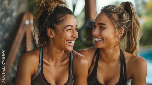 Fit Women Sharing Laughter After an Invigorating Gym Workout Generative AI