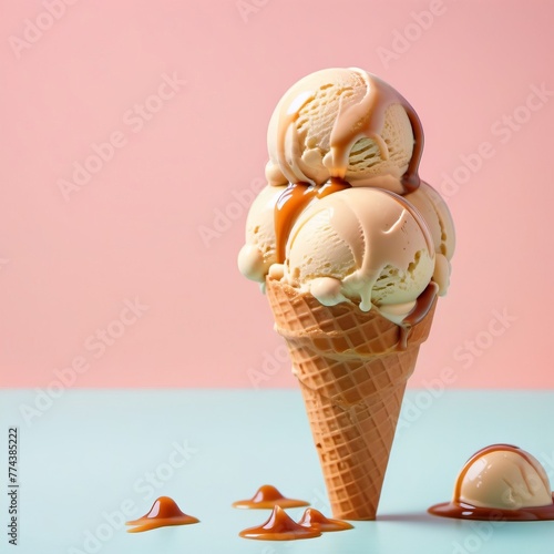 Organic caramel ice cream. A delicious summer dessert, gelato.
