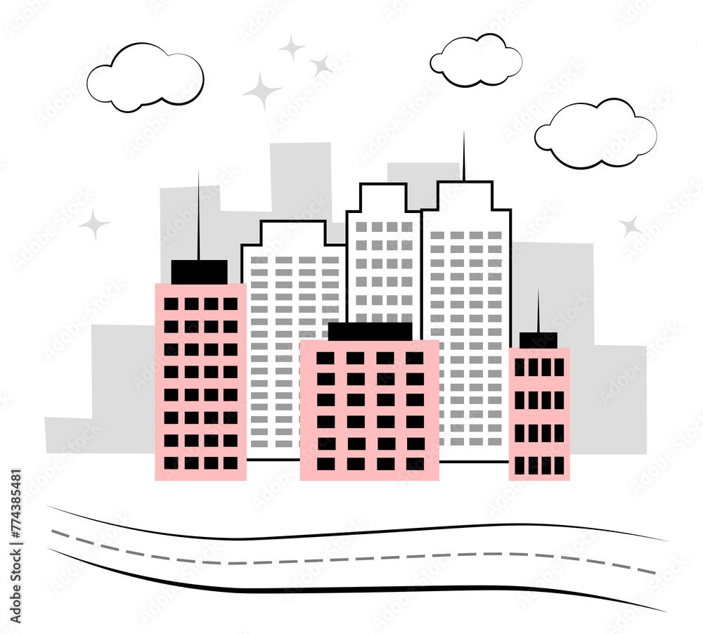 Obraz premium Skyscrapers on a white background. Cityscape. Doodle