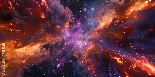 Vibrant galaxy nebulae and stars in motion slow camera track through space artistic 3D animation . Concept Galaxy Nebulae, Stars in Motion, Camera Track, Space Art, 3D Animation