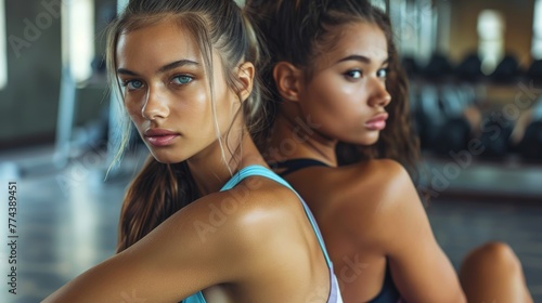 Fit Young Women Strengthening Core Muscles in the Gym Generative AI