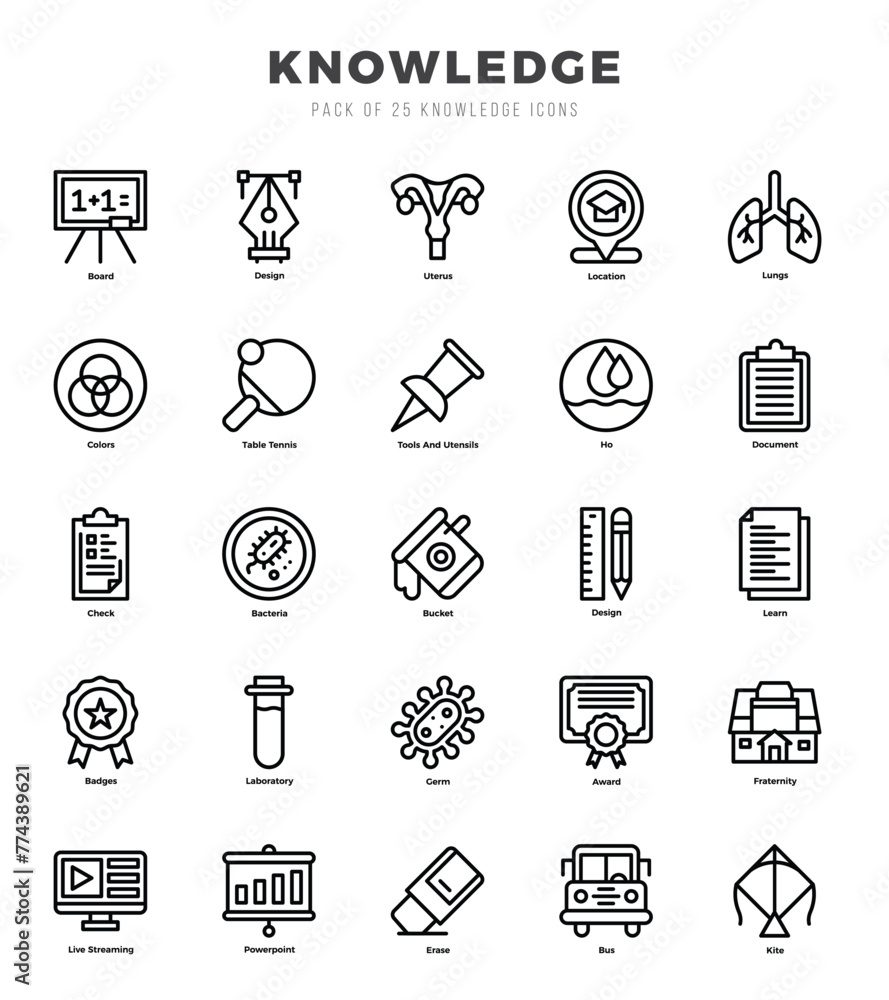 Set of Lineal Knowledge Icons. Lineal art icon. Vector illustration Set of Lineal Knowledge Icons. Lineal art icon. Vector illustration