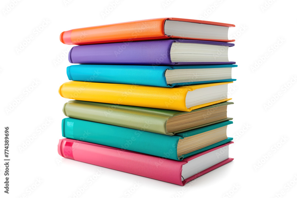 tall stack of new books in bright covers isolated on white background tall stack of new books in bright covers isolated on white background