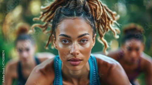 Enthusiastic Women Stretching Before a Group Run Generative AI