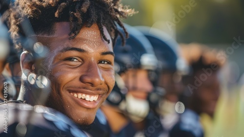 Football Players Posing Smiles During Team Practice Generative AI photo