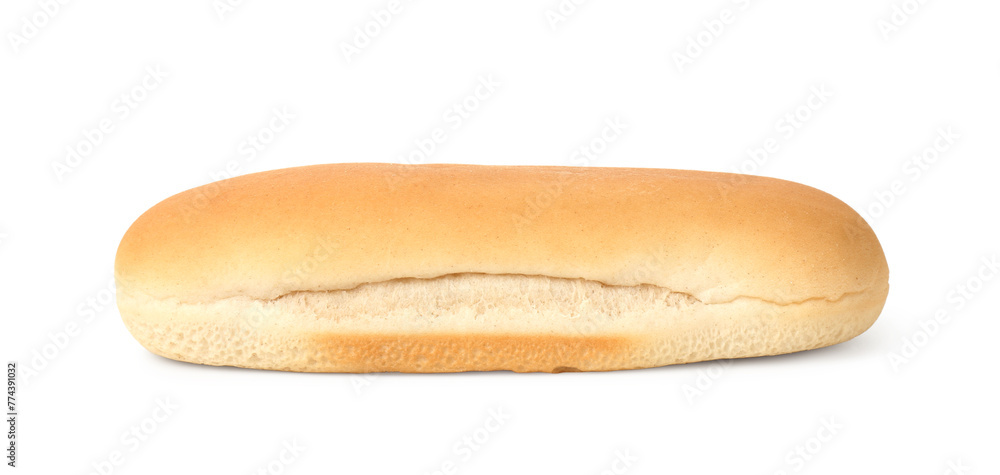 One fresh hot dog bun isolated on white
