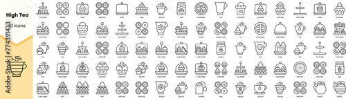 Set of high tea icons. Simple line art style icons pack. Vector illustration