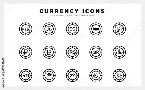 15 Currency Coin Lineal icon pack. vector illustration.