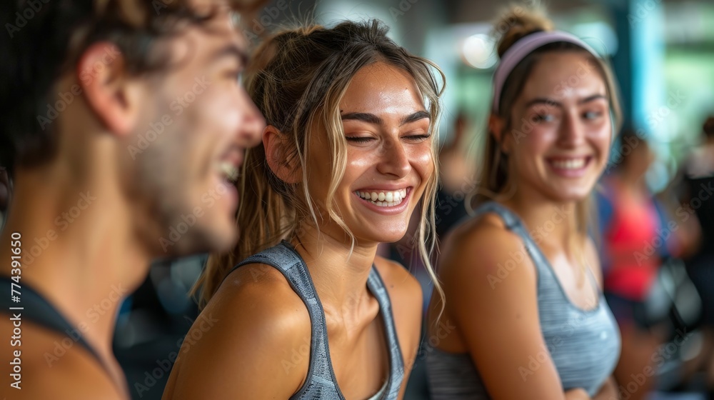 Friends Laughing and Prepping for a Group Gym Workout Generative AI