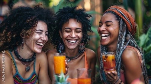 Friends Laughing and Socializing Over Fresh Juice Post-Yoga Session Generative AI