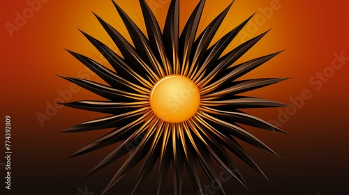 A circular logo icon featuring an intricately designed sunburst.