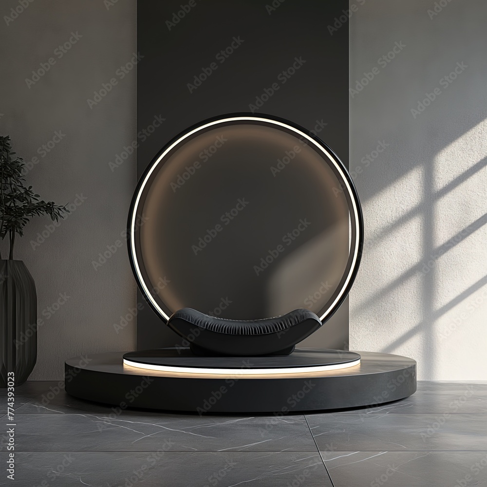 Sleek and futuristic marble podium with a circular display stand.