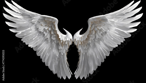 Shiny angel wings isolated on black background